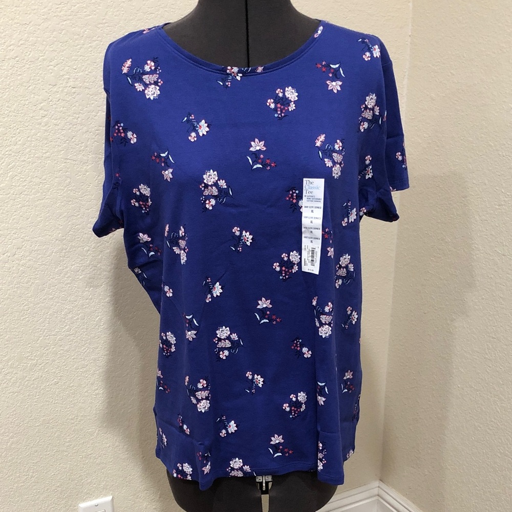 Croft & Barrow Floral Print Classic Blue Women's Tee